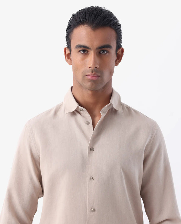 Rare Rabbit Men's Linux Light Beige Linen Blend Fabric Full Sleeves Regular Fit Solid Shirt