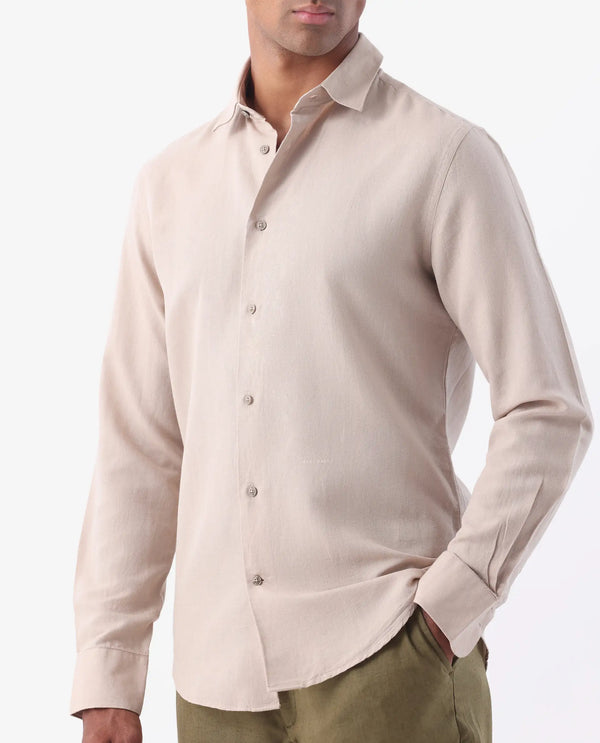 Rare Rabbit Men's Linux Light Beige Linen Blend Fabric Full Sleeves Regular Fit Solid Shirt