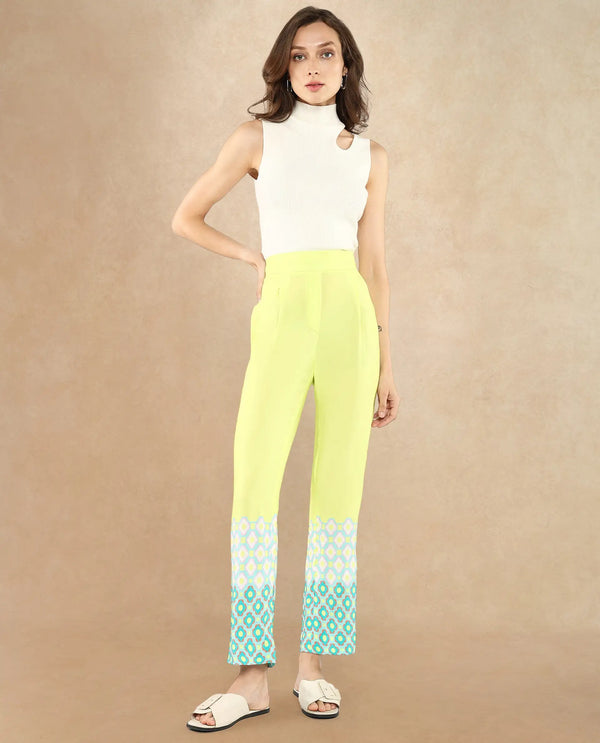 Rareism Women Livorno Light Multi Button Closure Straight Fit Ankle Length Geometric Print Trouser