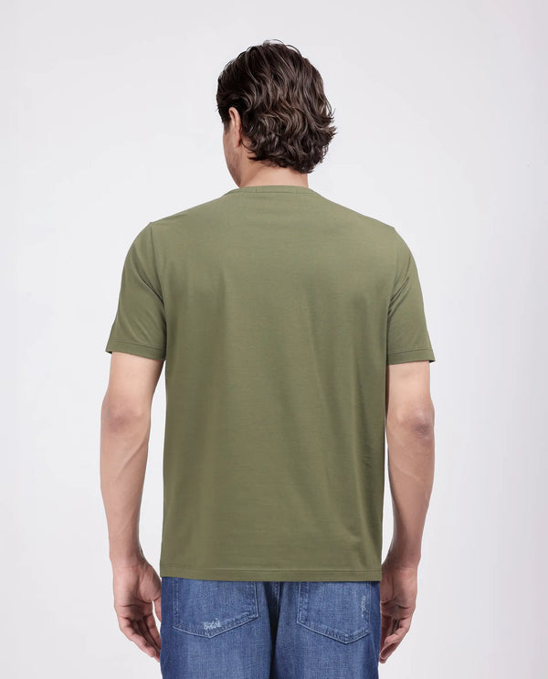 Rare Rabbit Men Log Green Cotton Lycra Fabric Short Sleeve Crew Neck Logo Graphic Print T-Shirt