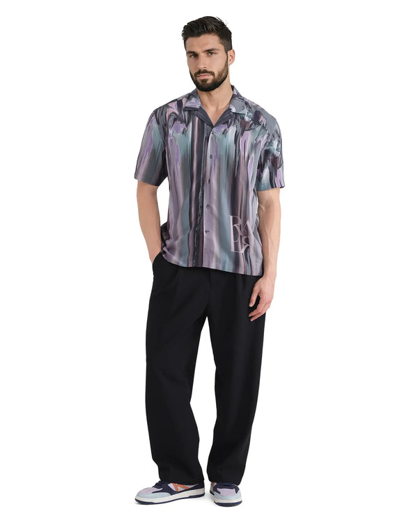 Rare Rabbit Men Loid Black Viscose Fabric Printed Shirt