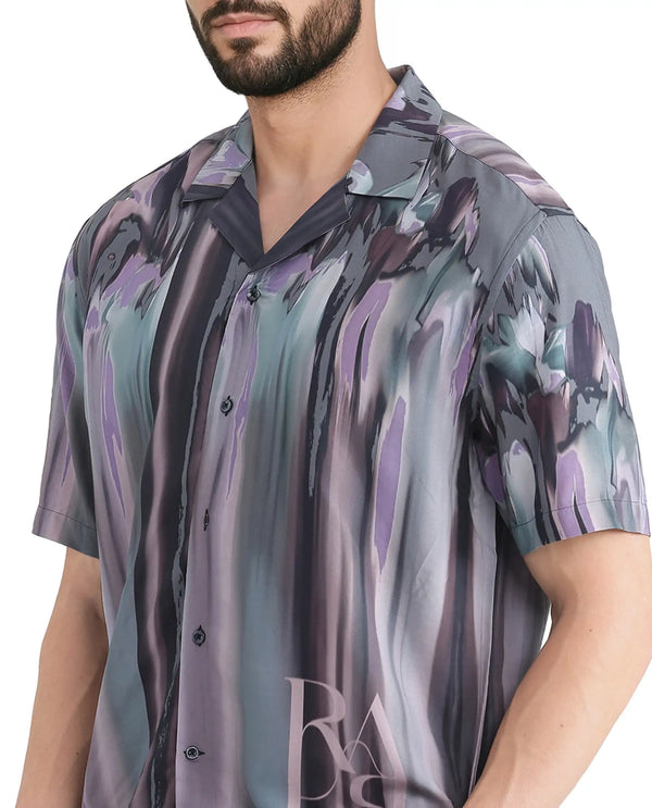 Rare Rabbit Men Loid Black Viscose Fabric Printed Shirt