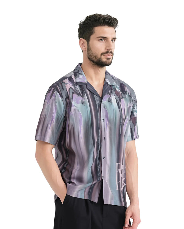 Rare Rabbit Men Loid Black Viscose Fabric Printed Shirt