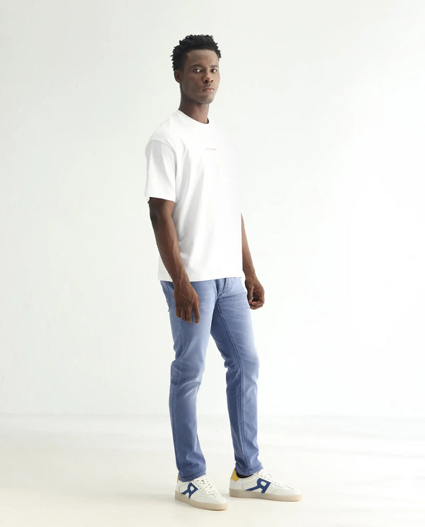 Rare Rabbit Men's Lojas Light Blue Mid Wash Mid-Rise Slim Fit Jeans