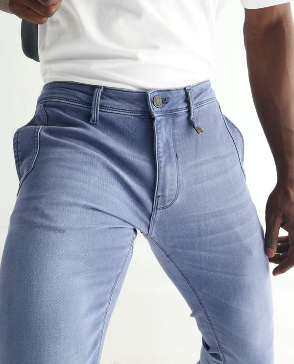 Rare Rabbit Men's Lojas Light Blue Mid Wash Mid-Rise Slim Fit Jeans