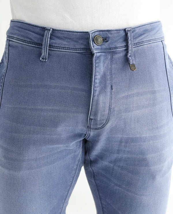 Rare Rabbit Men's Lojas Light Blue Mid Wash Mid-Rise Slim Fit Jeans