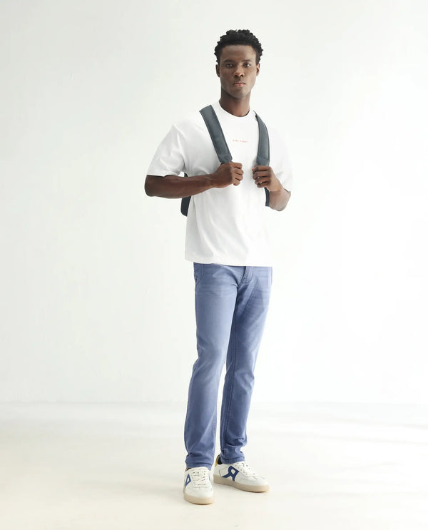 Rare Rabbit Men's Lojas Light Blue Mid Wash Mid-Rise Slim Fit Jeans