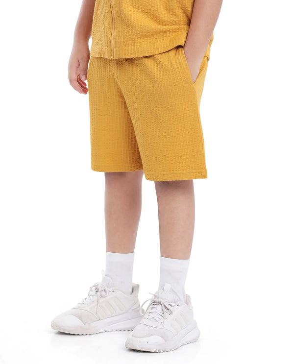 Rare Ones Kids Lomit Mustard Cotton Solid Shorts