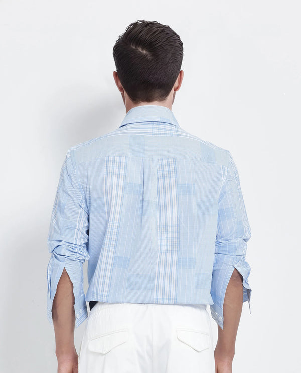 Rare Rabbit Men's Lon Light Blue Cotton Fabric Full Sleeve Spread Collar Button Closure Checks Shirt