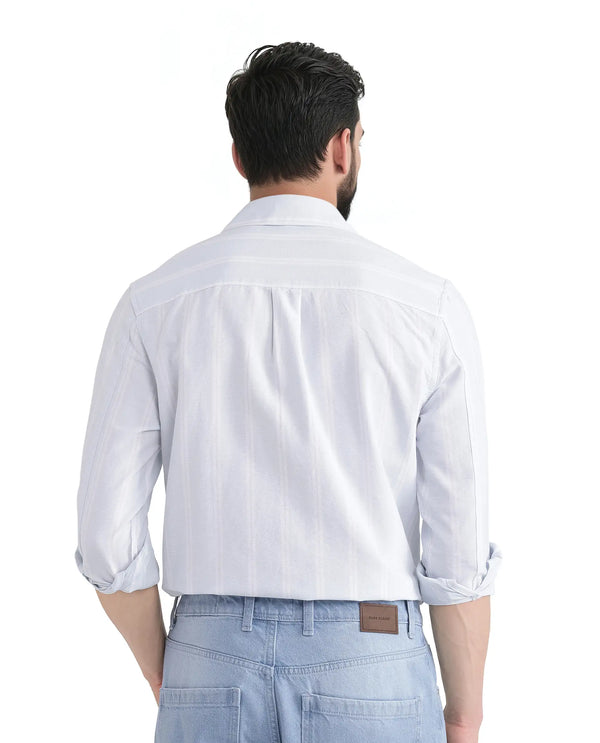 Rare Rabbit Men's Lorb Light Blue Cotton Fabric Full Sleeve Regular Collared Button Closure Stripe Print Shirt