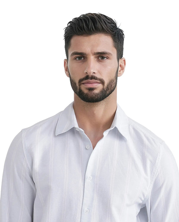 Rare Rabbit Men's Lorb Light Blue Cotton Fabric Full Sleeve Regular Collared Button Closure Stripe Print Shirt