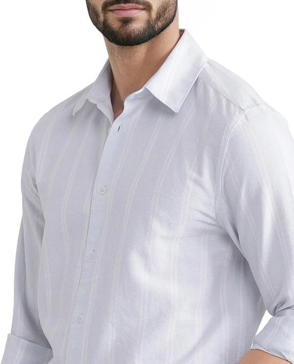 Rare Rabbit Men's Lorb Light Blue Cotton Fabric Full Sleeve Regular Collared Button Closure Stripe Print Shirt
