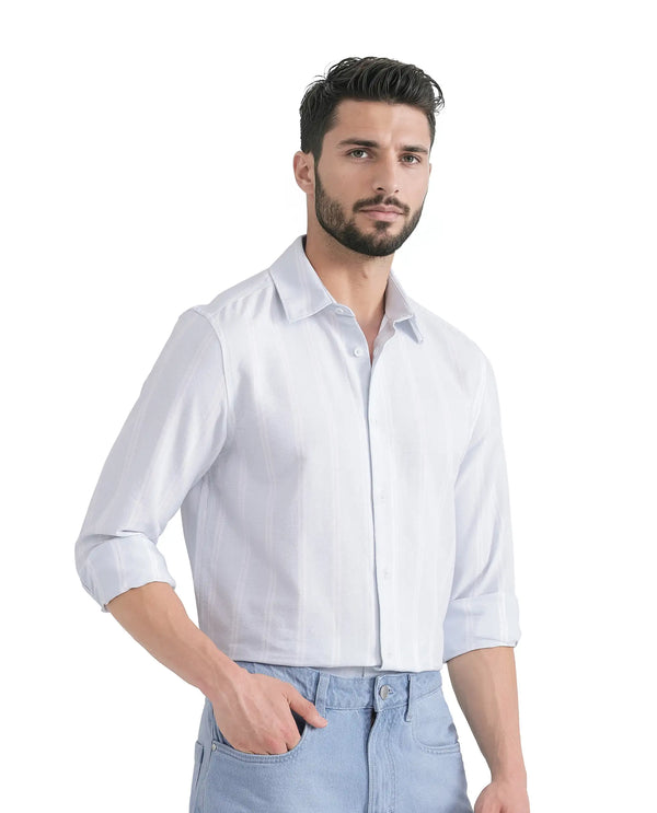 Rare Rabbit Men's Lorb Light Blue Cotton Fabric Full Sleeve Regular Collared Button Closure Stripe Print Shirt