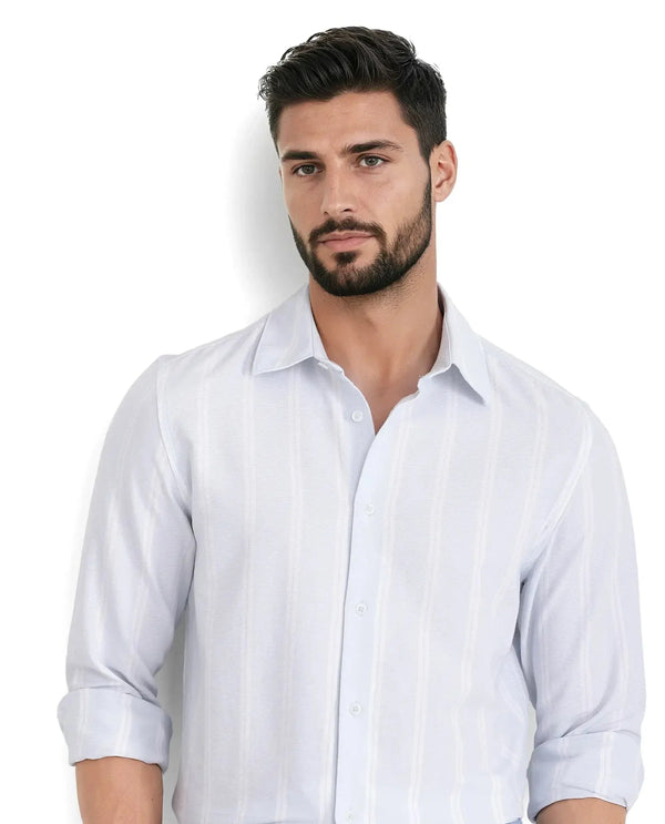 Rare Rabbit Men's Lorb Light Blue Cotton Fabric Full Sleeve Regular Collared Button Closure Stripe Print Shirt