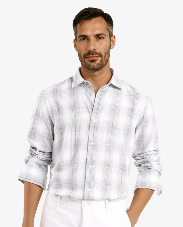 Rare Rabbit Men's Lorde Dusky Green Cotton Fabric Regular Fit Checks Shirt