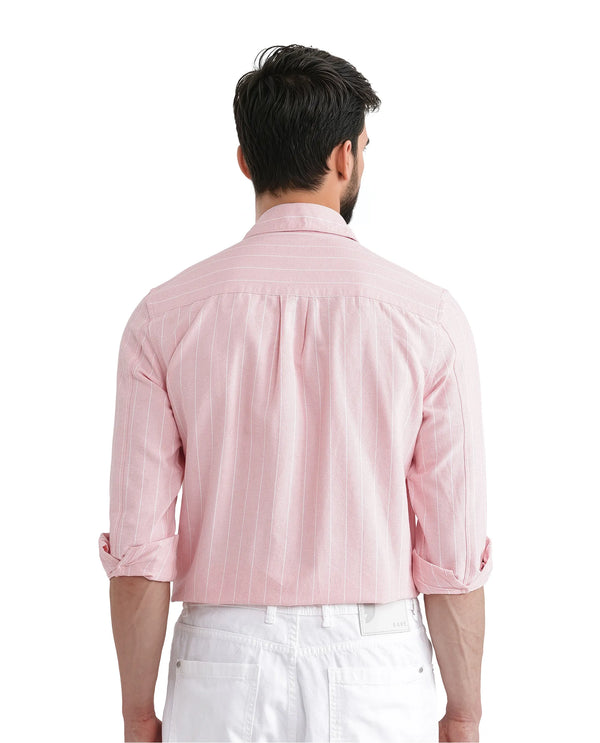 Rare Rabbit Men's Lork Pink Cotton Fabric Full Sleeve Collared Neck Button Closure Printed Shirt