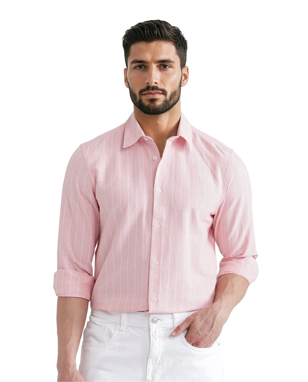 Rare Rabbit Men's Lork Pink Cotton Fabric Full Sleeve Collared Neck Button Closure Printed Shirt