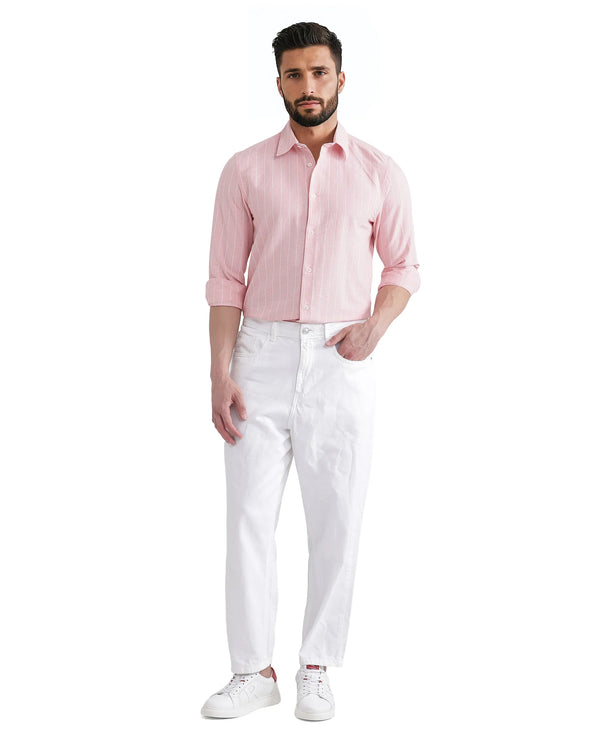 Rare Rabbit Men's Lork Pink Cotton Fabric Full Sleeve Collared Neck Button Closure Printed Shirt
