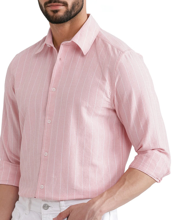 Rare Rabbit Men's Lork Pink Cotton Fabric Full Sleeve Collared Neck Button Closure Printed Shirt