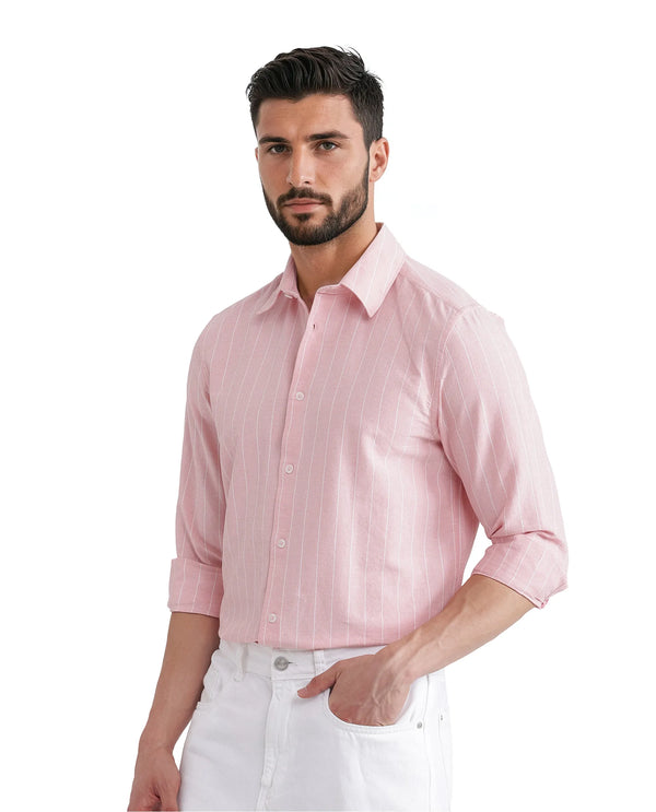 Rare Rabbit Men's Lork Pink Cotton Fabric Full Sleeve Collared Neck Button Closure Printed Shirt