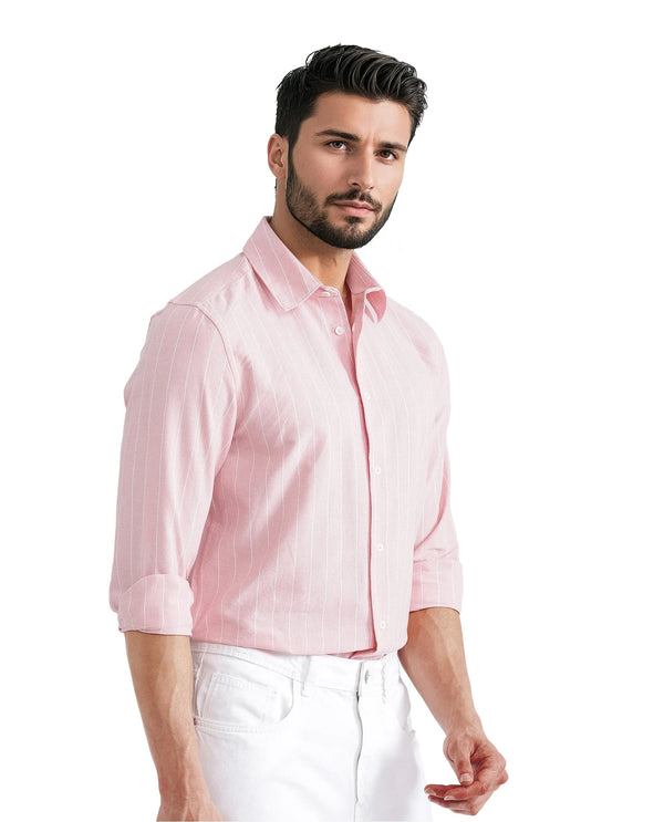 Rare Rabbit Men's Lork Pink Cotton Fabric Full Sleeve Collared Neck Button Closure Printed Shirt
