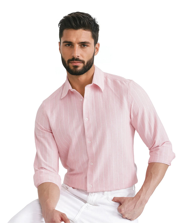 Rare Rabbit Men's Lork Pink Cotton Fabric Full Sleeve Collared Neck Button Closure Printed Shirt