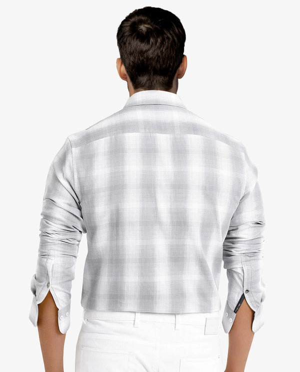 Rare Rabbit Men's Loto Grey Cotton Fabric Full Sleeve Regular Fit Checks Shirt