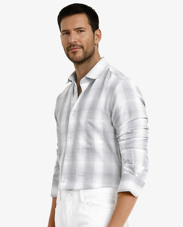 Rare Rabbit Men's Loto Grey Cotton Fabric Full Sleeve Regular Fit Checks Shirt