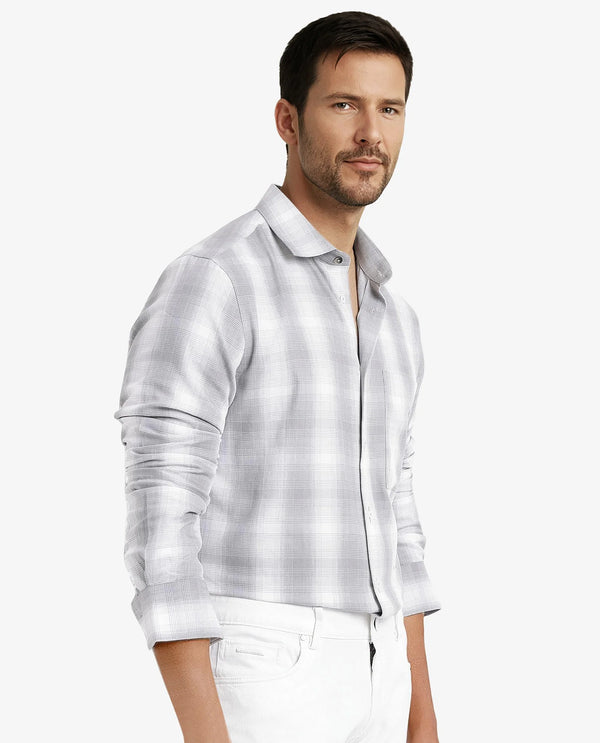 Rare Rabbit Men's Loto Grey Cotton Fabric Full Sleeve Regular Fit Checks Shirt