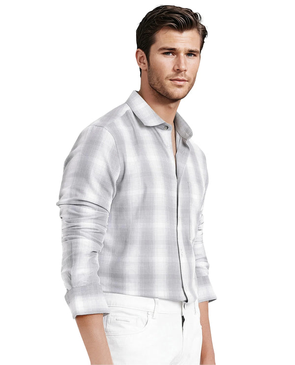 Rare Rabbit Men's Loto Grey Cotton Fabric Full Sleeve Regular Fit Checks Shirt