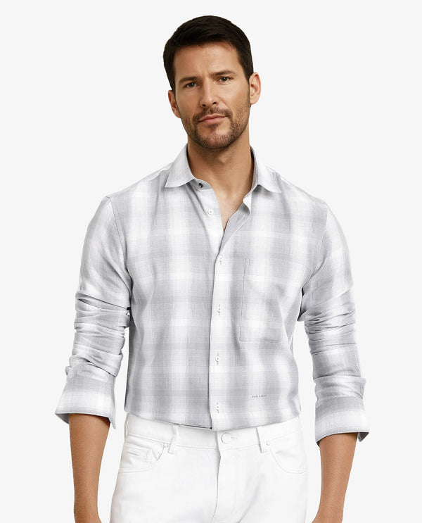 Rare Rabbit Men's Loto Grey Cotton Fabric Full Sleeve Regular Fit Checks Shirt