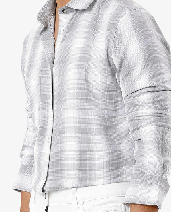 Rare Rabbit Men's Loto Grey Cotton Fabric Full Sleeve Regular Fit Checks Shirt