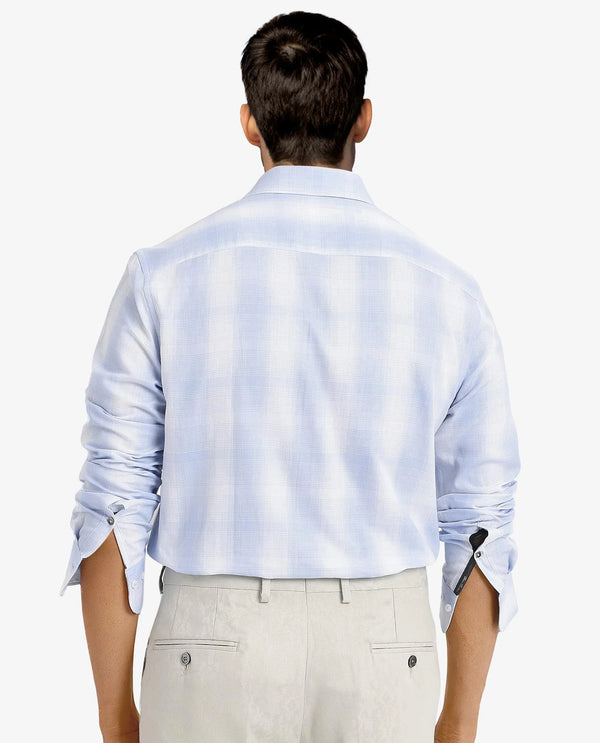 Rare Rabbit Men's Loto Light Blue Cotton Fabric Full Sleeve Regular Fit Checks Shirt