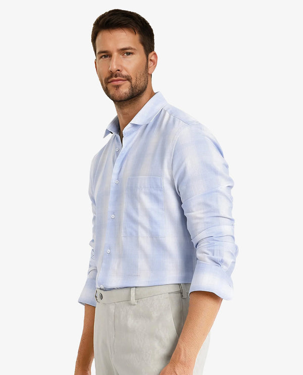 Rare Rabbit Men's Loto Light Blue Cotton Fabric Full Sleeve Regular Fit Checks Shirt