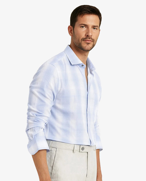Rare Rabbit Men's Loto Light Blue Cotton Fabric Full Sleeve Regular Fit Checks Shirt