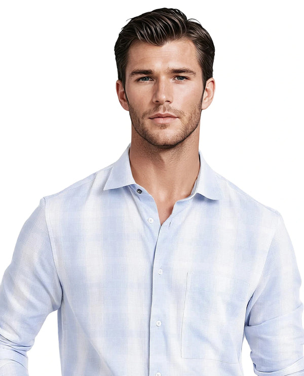 Rare Rabbit Men's Loto Light Blue Cotton Fabric Full Sleeve Regular Fit Checks Shirt