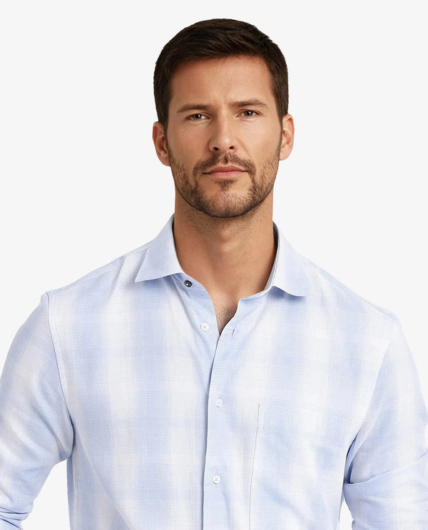Rare Rabbit Men's Loto Light Blue Cotton Fabric Full Sleeve Regular Fit Checks Shirt