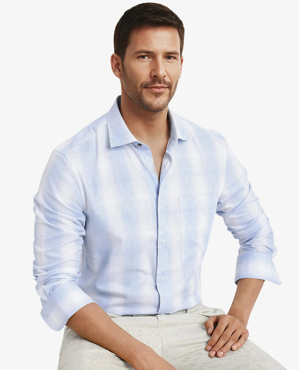 Rare Rabbit Men's Loto Light Blue Cotton Fabric Full Sleeve Regular Fit Checks Shirt