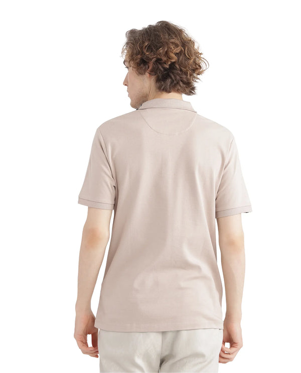 Rare Rabbit Men Loui Beige Cotton Fabric Striped Short Sleeve and Collar Neck Plain Polo