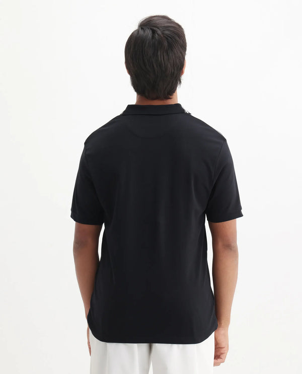 Rare Rabbit Men Loui Black Cotton Fabric Striped Short Sleeve and Collar Neck Plain Polo