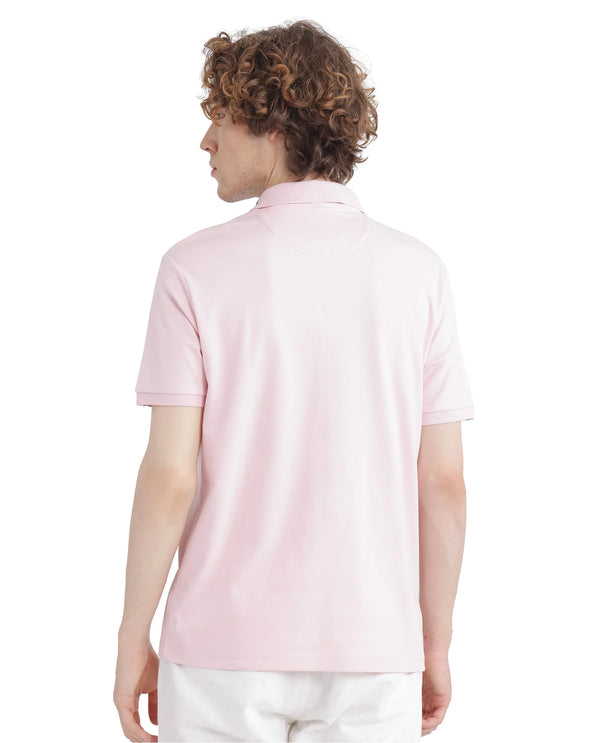 Rare Rabbit Men Loui Light Pink Cotton Fabric Striped Short Sleeve and Collar Neck Plain Polo
