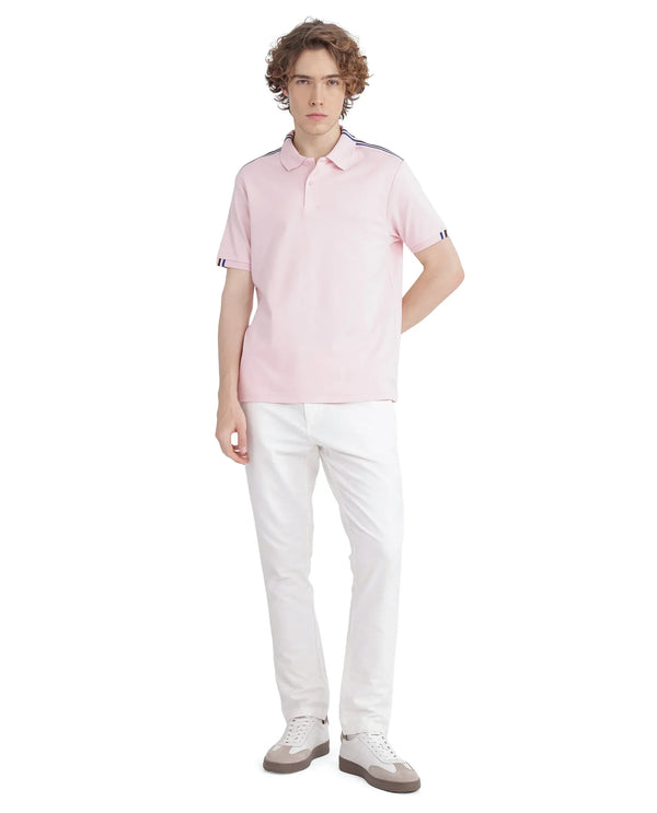 Rare Rabbit Men Loui Light Pink Cotton Fabric Striped Short Sleeve and Collar Neck Plain Polo