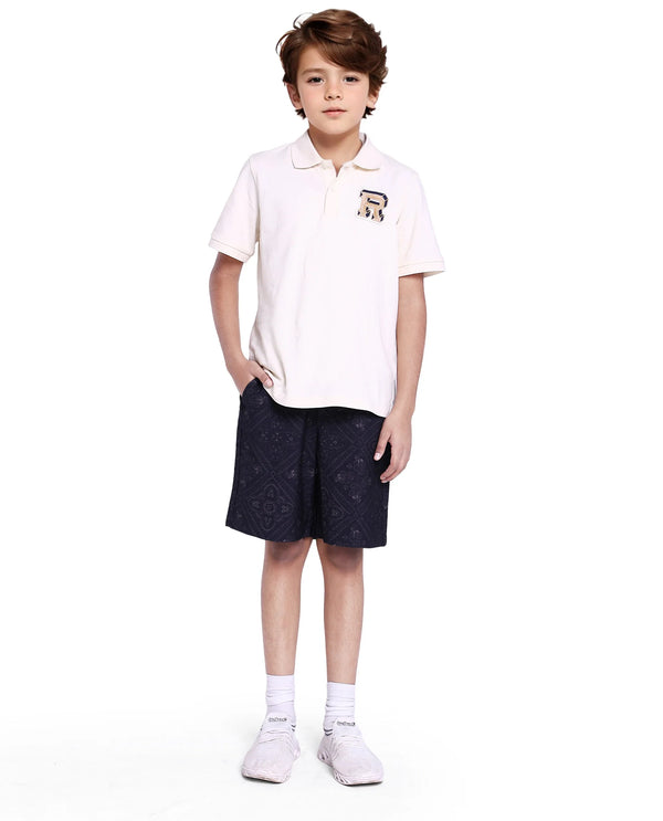 Rare Ones Kids Loui Navy Viscose Fabric Regular Fit Digital Print Shorts