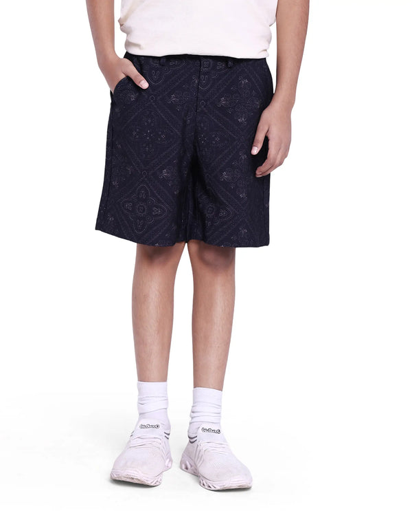 Rare Ones Kids Loui Navy Viscose Fabric Regular Fit Digital Print Shorts