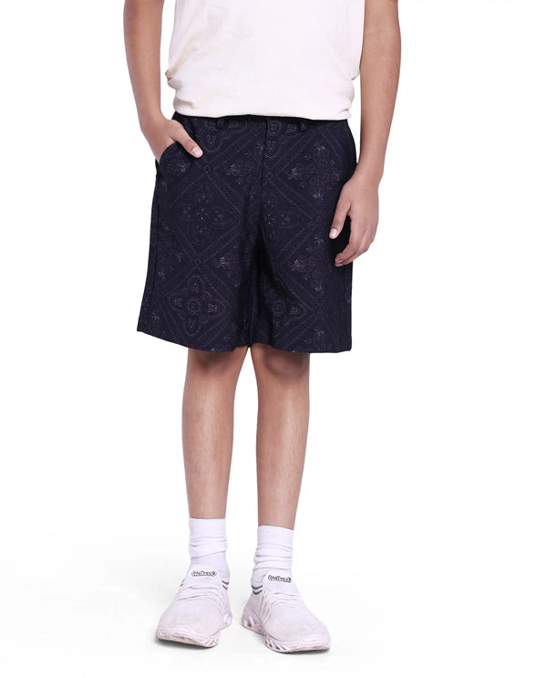 Rare Ones Kids Loui Navy Viscose Fabric Regular Fit Digital Print Shorts
