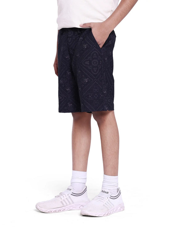 Rare Ones Kids Loui Navy Viscose Fabric Regular Fit Digital Print Shorts