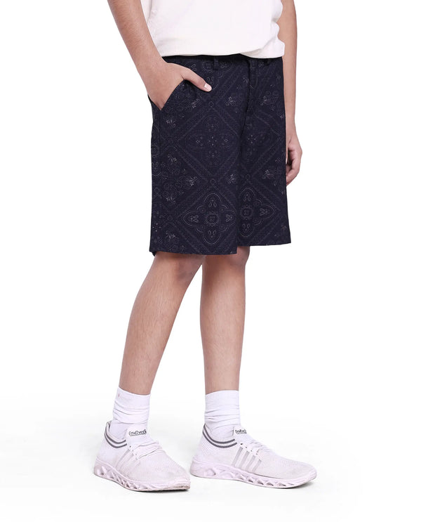 Rare Ones Kids Loui Navy Viscose Fabric Regular Fit Digital Print Shorts