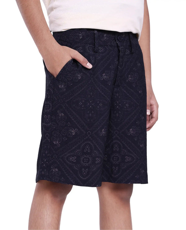 Rare Ones Kids Loui Navy Viscose Fabric Regular Fit Digital Print Shorts