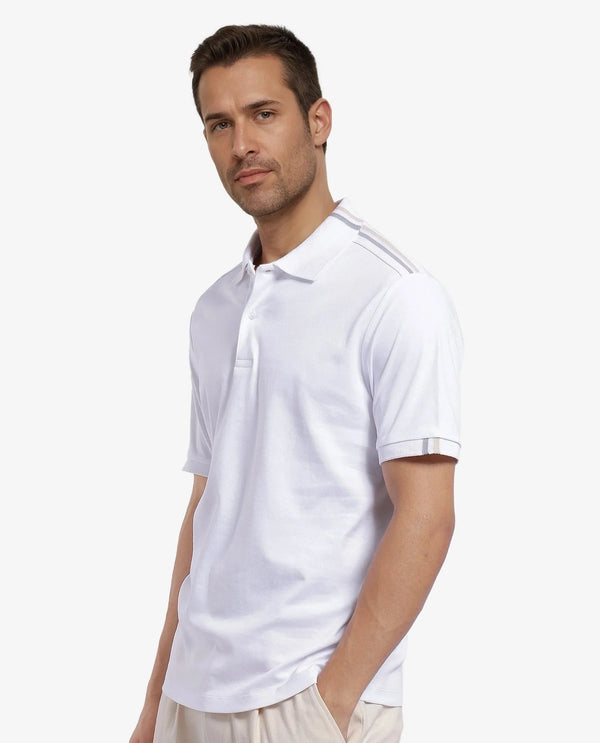 Rare Rabbit Men Loui Off White Cotton Fabric Striped Short Sleeve and Collar Neck Plain Polo