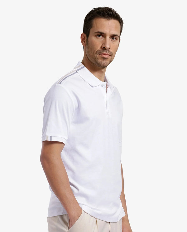 Rare Rabbit Men Loui Off White Cotton Fabric Striped Short Sleeve and Collar Neck Plain Polo